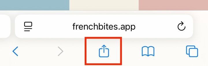 Safari toolbar with the Share button highlighted at the bottom